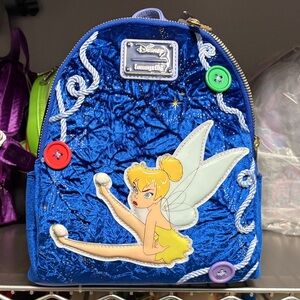 Disney Loungefly Blue Backpack with Tinker Bell and Colorful Buttons